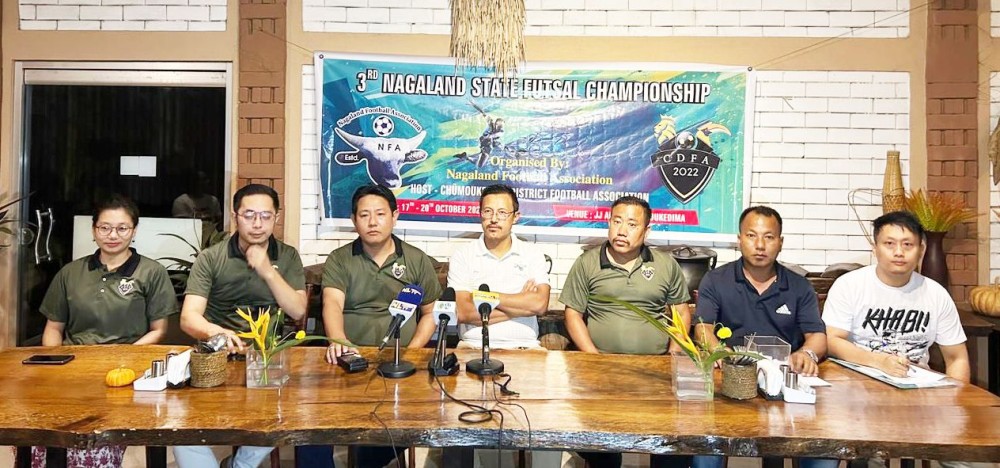 NFA VP Kiyeka S Sumi (centre) with CDFA officials at the press conference announcing the 3rd Nagaland State Futsal Championship.